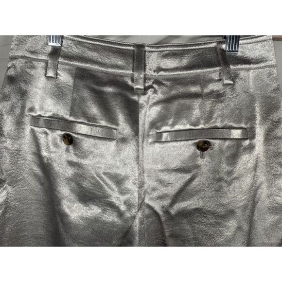 Vince Women's Metallic Silver Satin Wide Leg Crop Pants Size 2 NWT - Picture 6 of 9